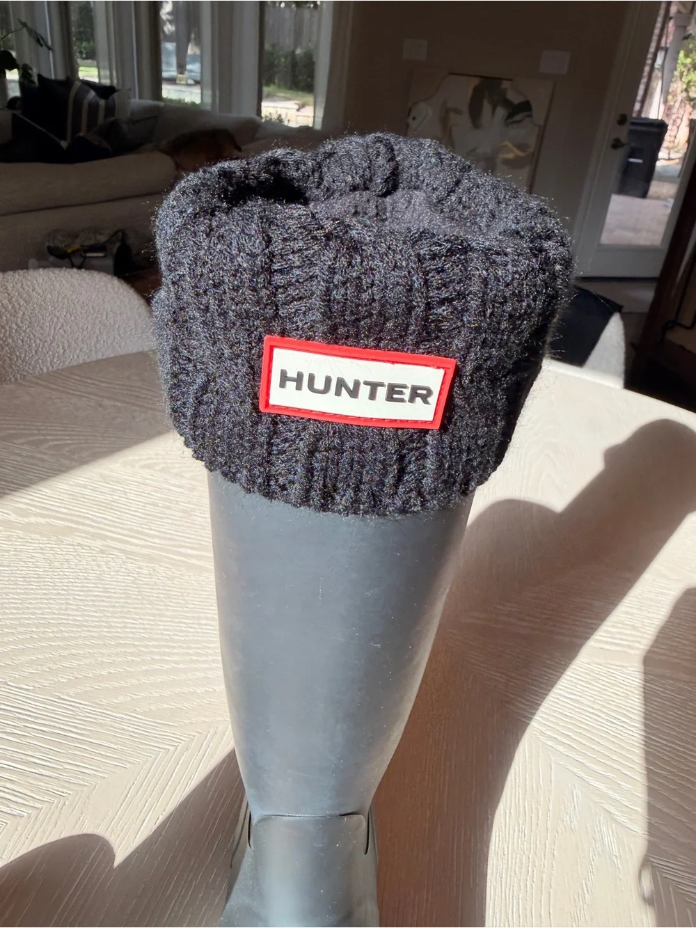 Hunter Matte Black Knee-High Rain Boots with Red Logo
